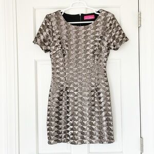 POOKIE & SEBASTIAN mini dress size M silver brown all over sequins shortsleeve